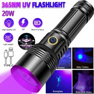 20W UV Rechargeable Blacklight Flashlight